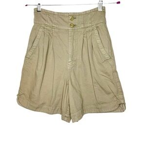 Free People High Waist Khaki Pleated Shorts 2